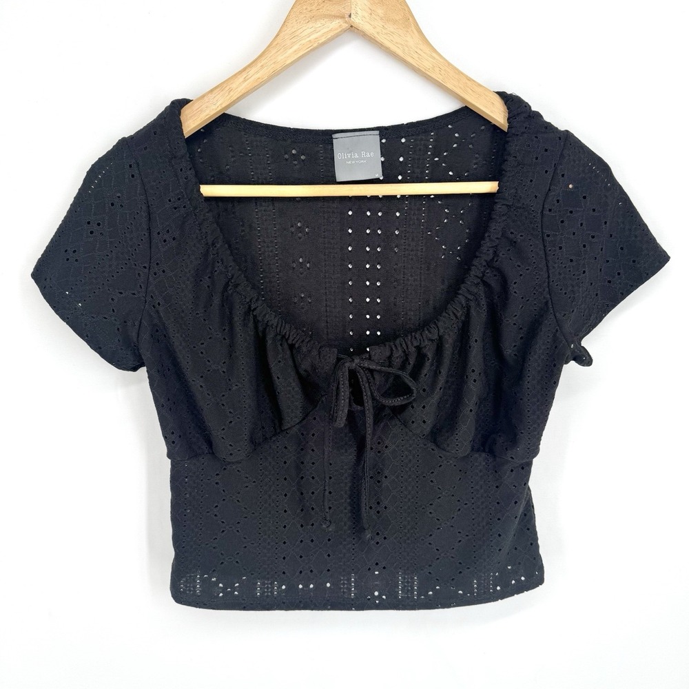 Y2K Eyelet Babydoll Top M Fairy Grunge Festival Indie Cottage Boho Tie Front